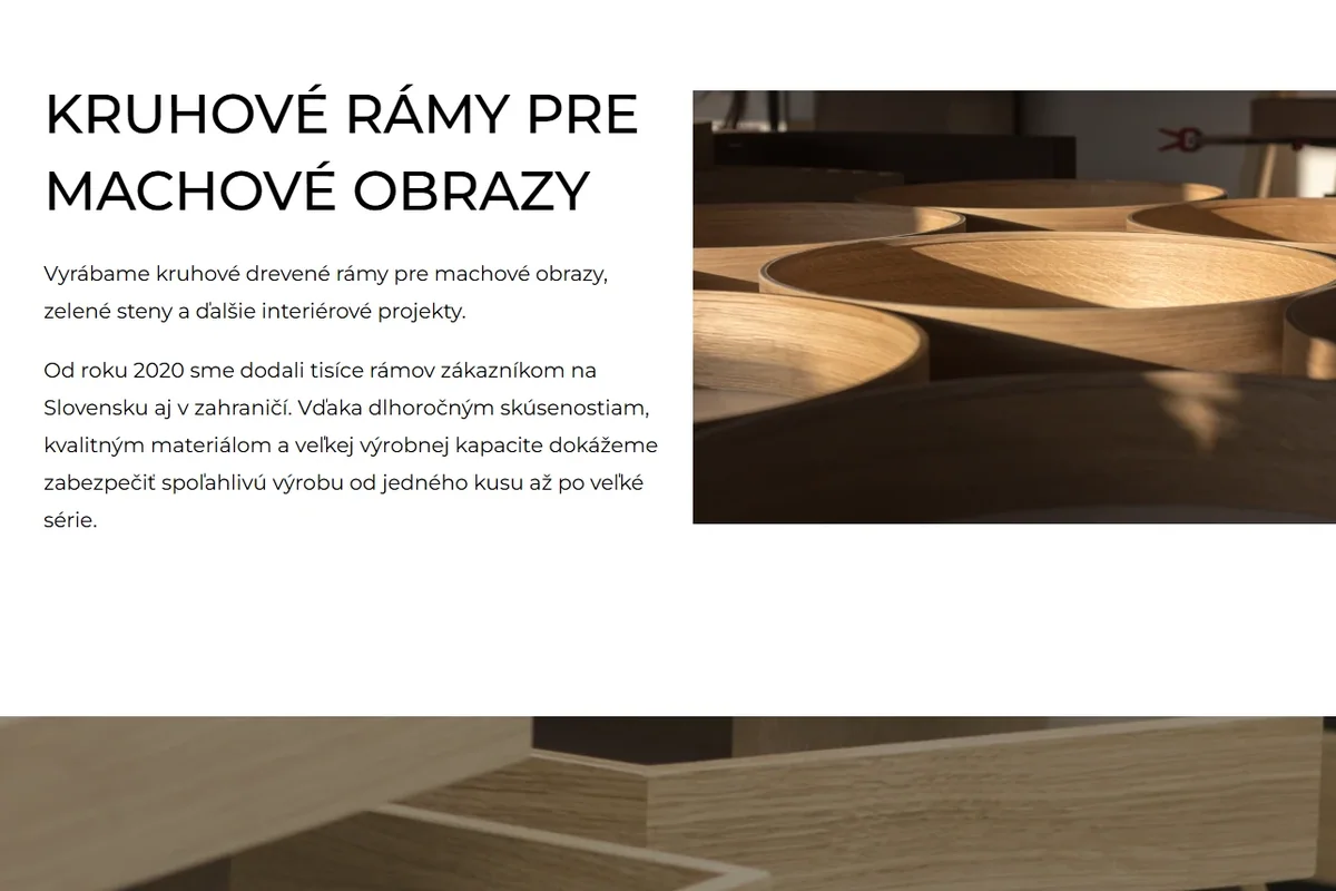 Webová sekcia kruhových rámov pre machové obrazy Valovič Woodworking